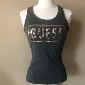 Gorgeous Guess dark grey medium racer back tank top fitted sexy look.